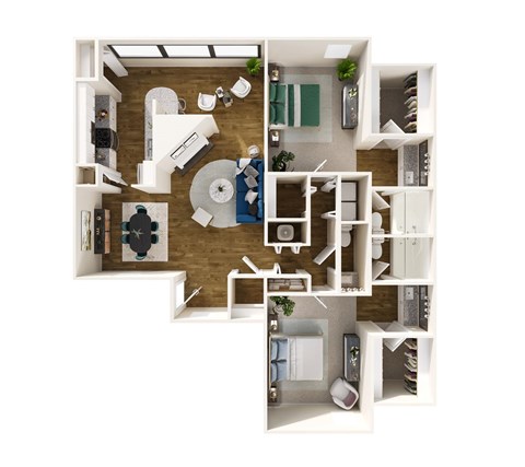 Floor plan for 2 beds, 2.5 baths, 1354 sqft
